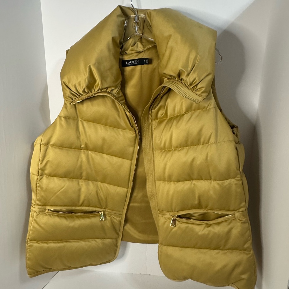 Lauren Ralph Lauren Plus Size Gold Satin Quilted Down Vest